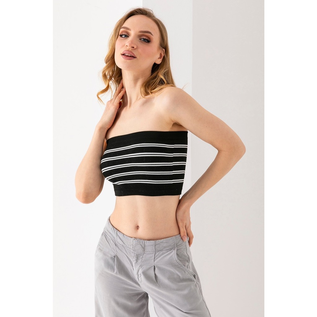 Kadın Straplez Çizgili Crop Siyah Beyaz - MS0000136 Bluz Fiyatı