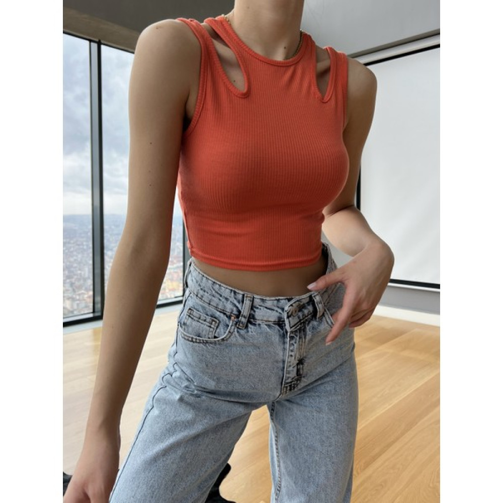 Kadın Turuncu Cut Out Detaylı Crop Bluz Bluz Fiyatı