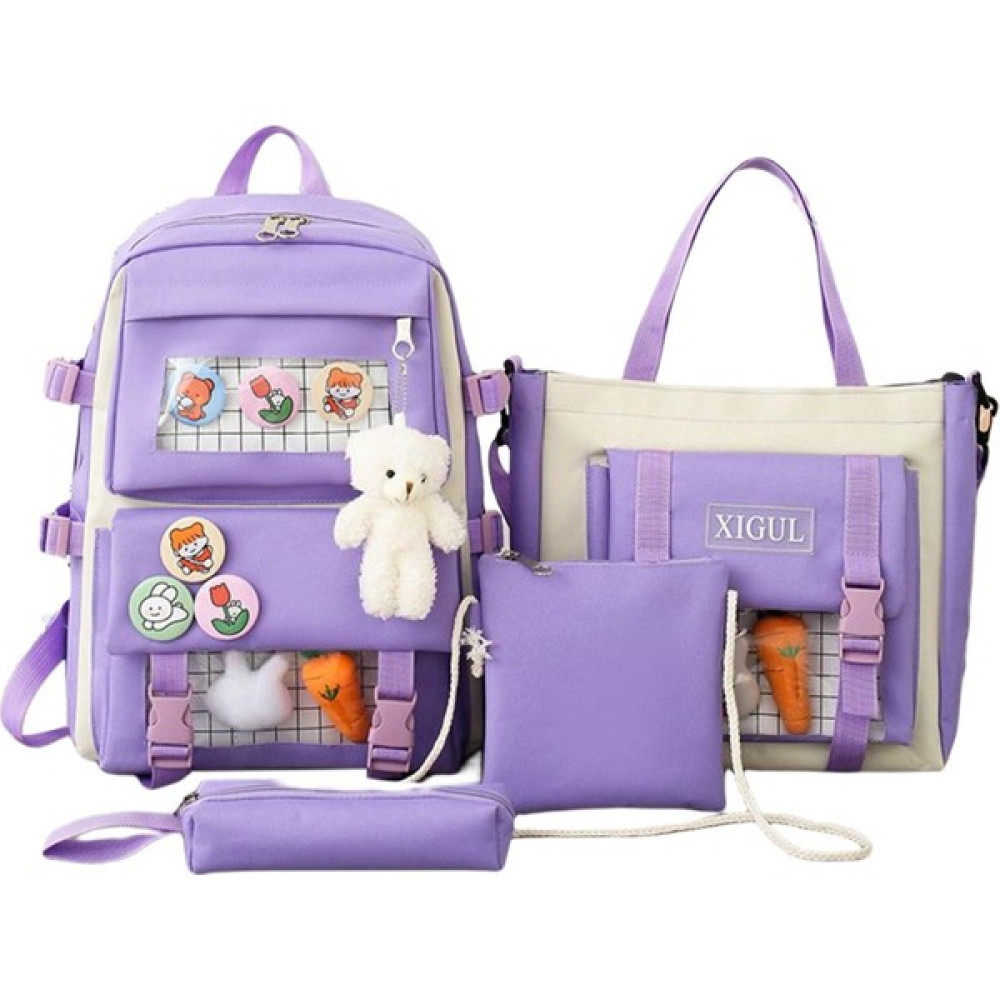 Kadın Tuval Sırt Çantaları 4 Adet / Takım Seyahat Bookbag Bookbag Bookbag Bookbag Lisesi Mor Bayan Cüzdan Fiyatı