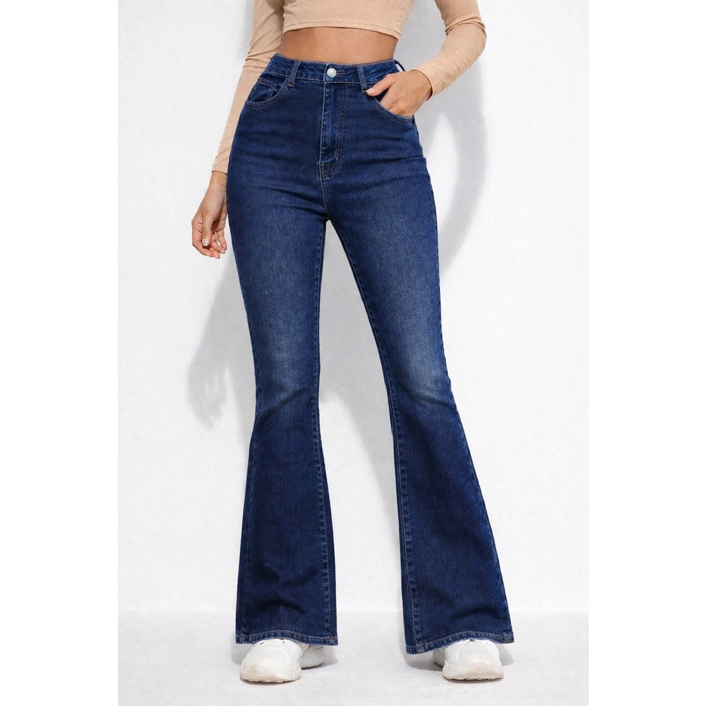 Kadın Yüksek Bel Ispanyol Paça Power Likra Kot Denim Jean Bayan Jeans / Kot Pantolon Fiyatı