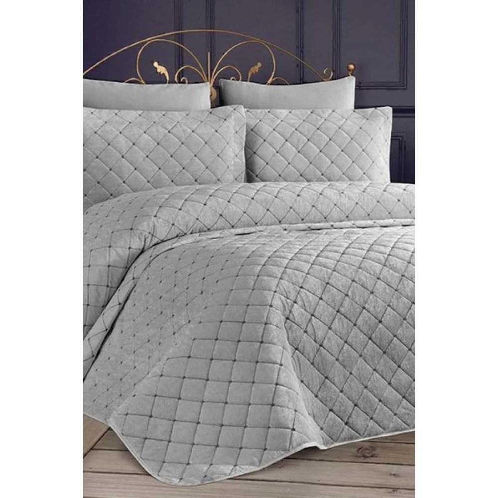 Kadınca Dükkan Çift Kişilik Avangart Kadife Yatak Örtüsü Takımı - 250 x 260 cm - Gri Yatak Örtüsü Fiyatı