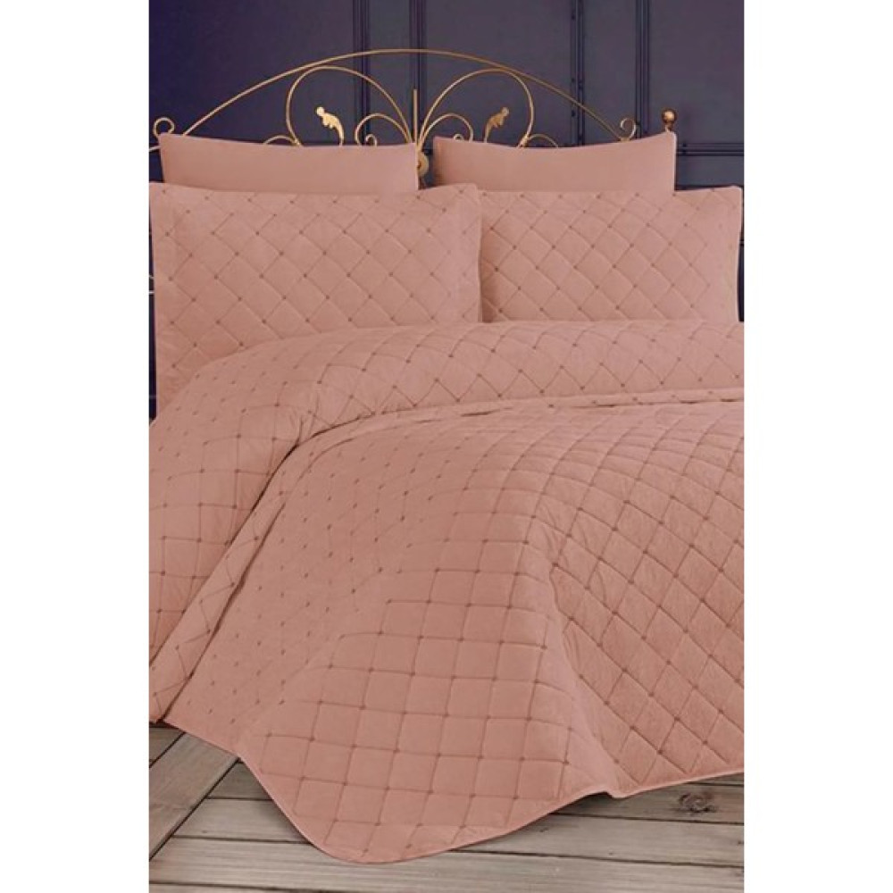 Kadınca Dükkan Çift Kişilik Avangart Kadife Yatak Örtüsü Takımı - 250 x 260 cm - Pudra Yatak Örtüsü Fiyatı