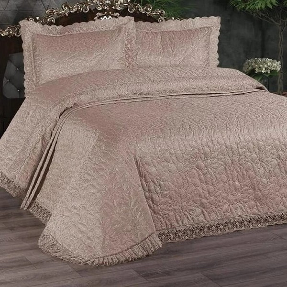 Kadınca Dükkan Çift Kişilik Güpürlü Elif Yatak Örtüsü Takımı - 250 x 260 cm - Bej Yatak Örtüsü Fiyatı