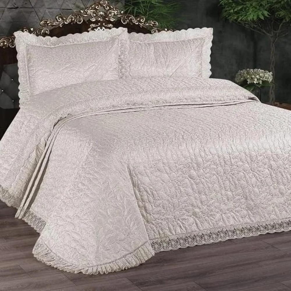 Kadınca Dükkan Çift Kişilik Güpürlü Elif Yatak Örtüsü Takımı - 250 x 260 cm - Krem Yatak Örtüsü Fiyatı