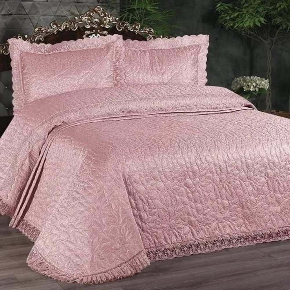 Kadınca Dükkan Çift Kişilik Güpürlü Elif Yatak Örtüsü Takımı - 250 x 260 cm - Pudra Yatak Örtüsü Fiyatı