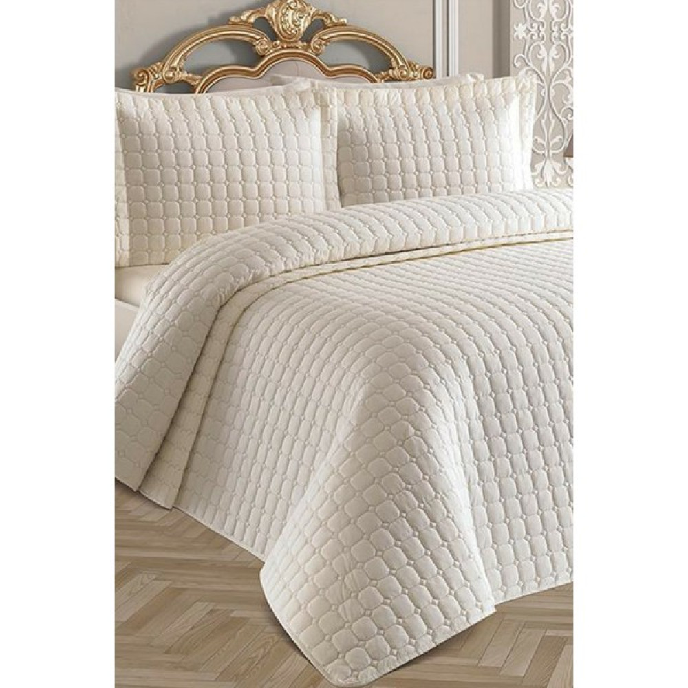 Kadınca Dükkan Kapitoneli Çift Kişilik Yatak Örtüsü Takımı - 250 x 260 cm - Krem Yatak Örtüsü Fiyatı