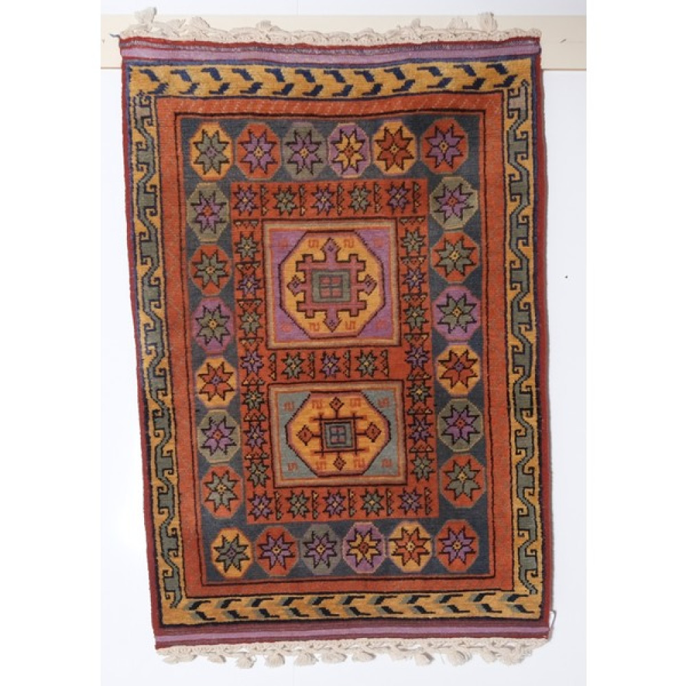 Kadriye Yakar 16. Yüzyıl Bergama El Dokuması Koyun Yünü Kilim - 83 x 121 cm - Turuncu - Mavi Kilim Fiyatı