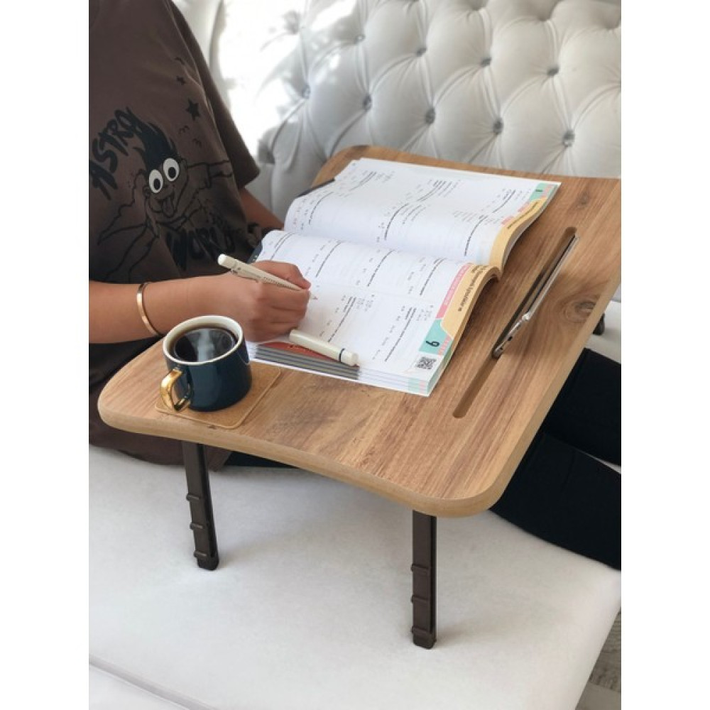 Kafe ss Sweet Smile Laptop Sehpası Tablet Telefon Tutuculu Çalışma Masası Kahvaltı Sehpası 60X45 Büyük Boy Katlanabilir - 60x45x23 - Atlantik Çam Sehpa Fiyatı