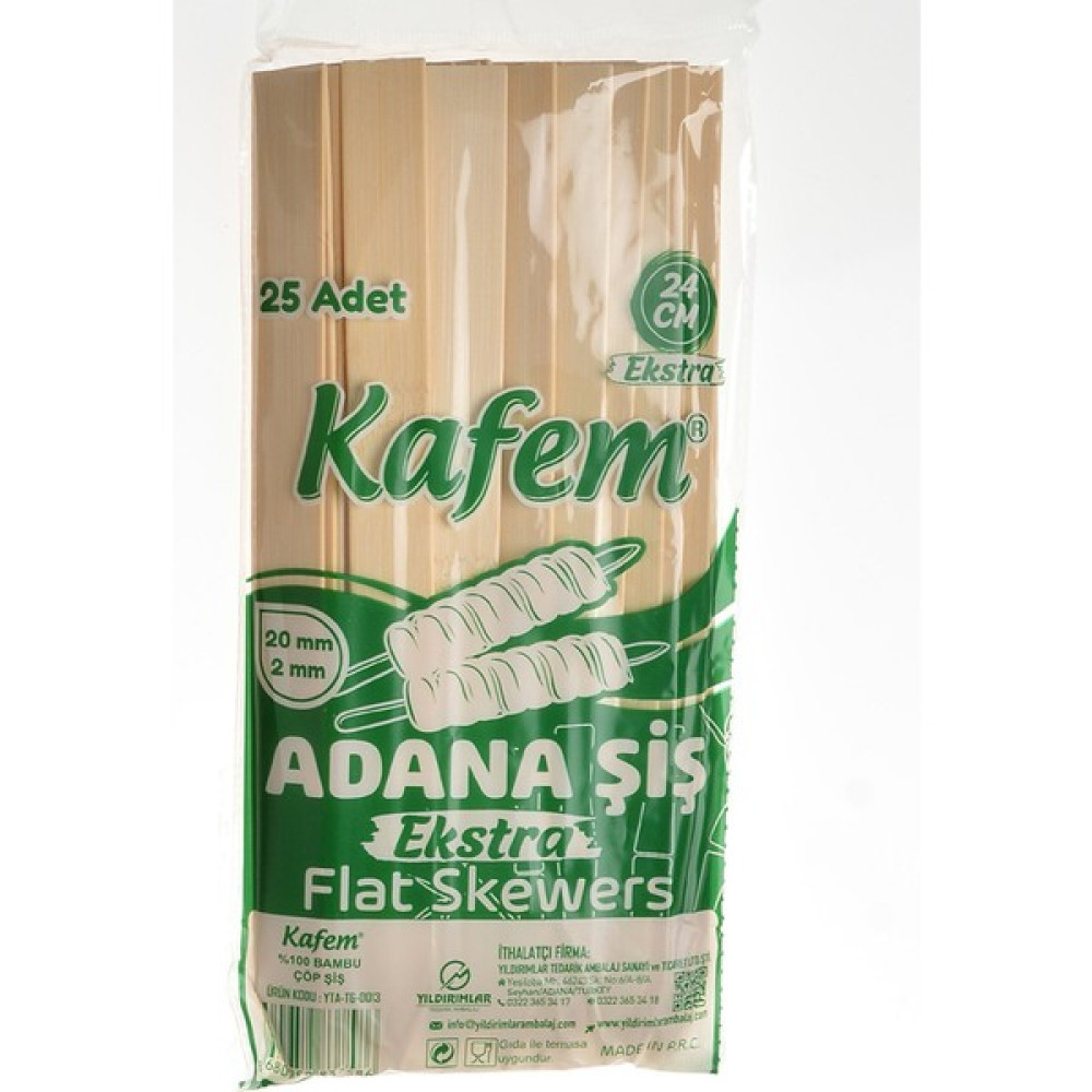 Kafem Adana Şiş Geniş Bambu 2 x 20 cm 25 Adet Mutfak Gereçleri Fiyatı