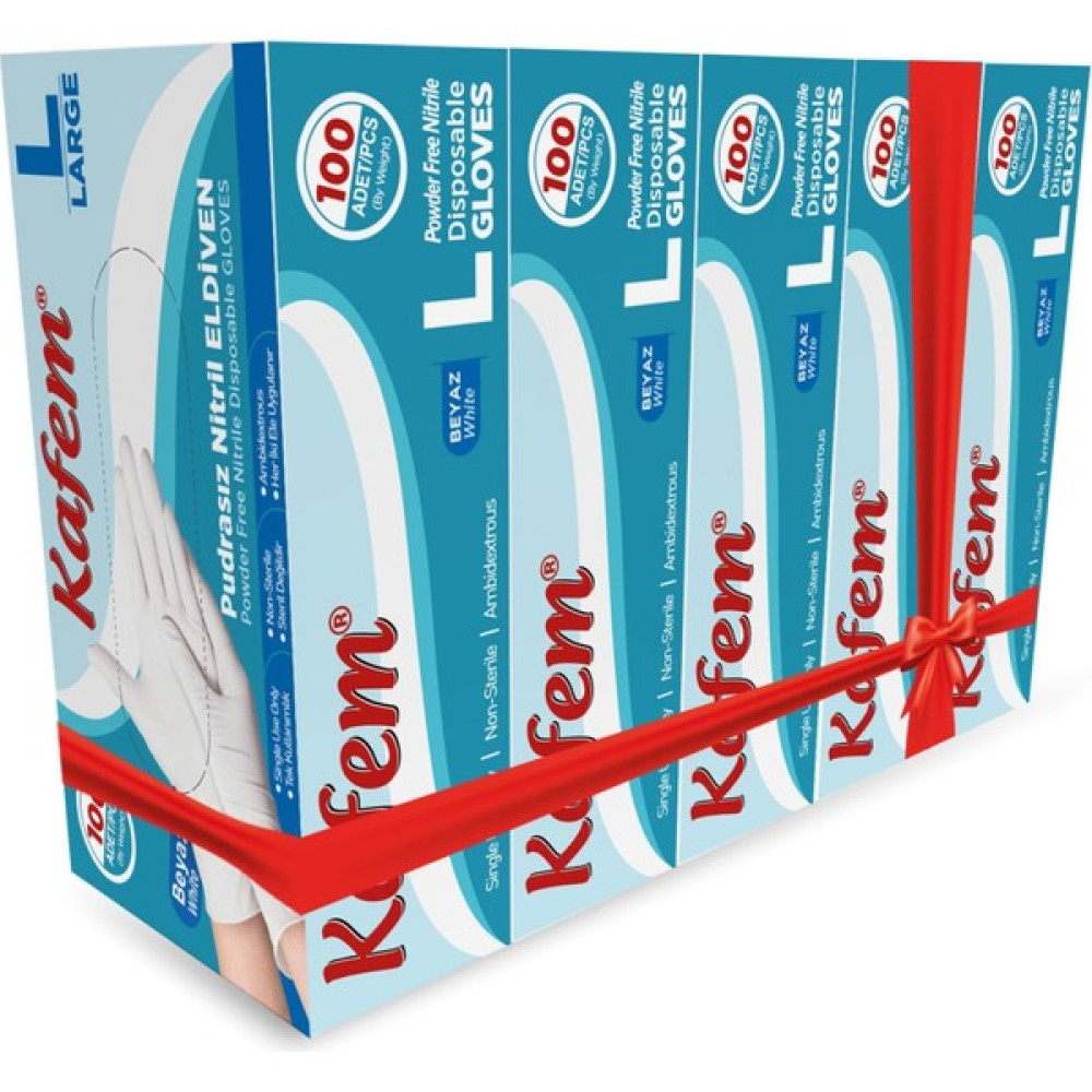 Kafem Beyaz Nitril Eldiven Pudrasız L 100'lü x 5 Paket Diğer Fiyatı