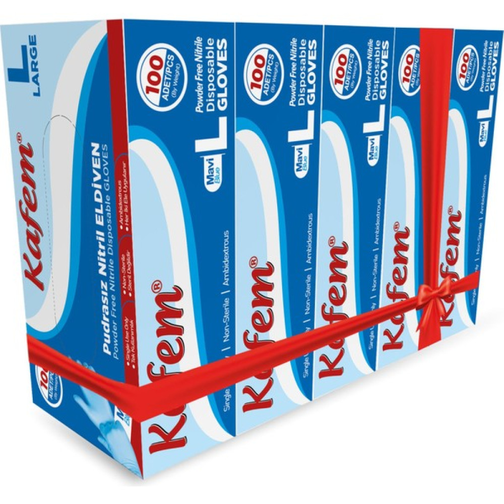 Kafem Mavi Nitril Eldiven Pudrasız L 100'lü x 5 Paket Temizlik Malzemeleri Fiyatı