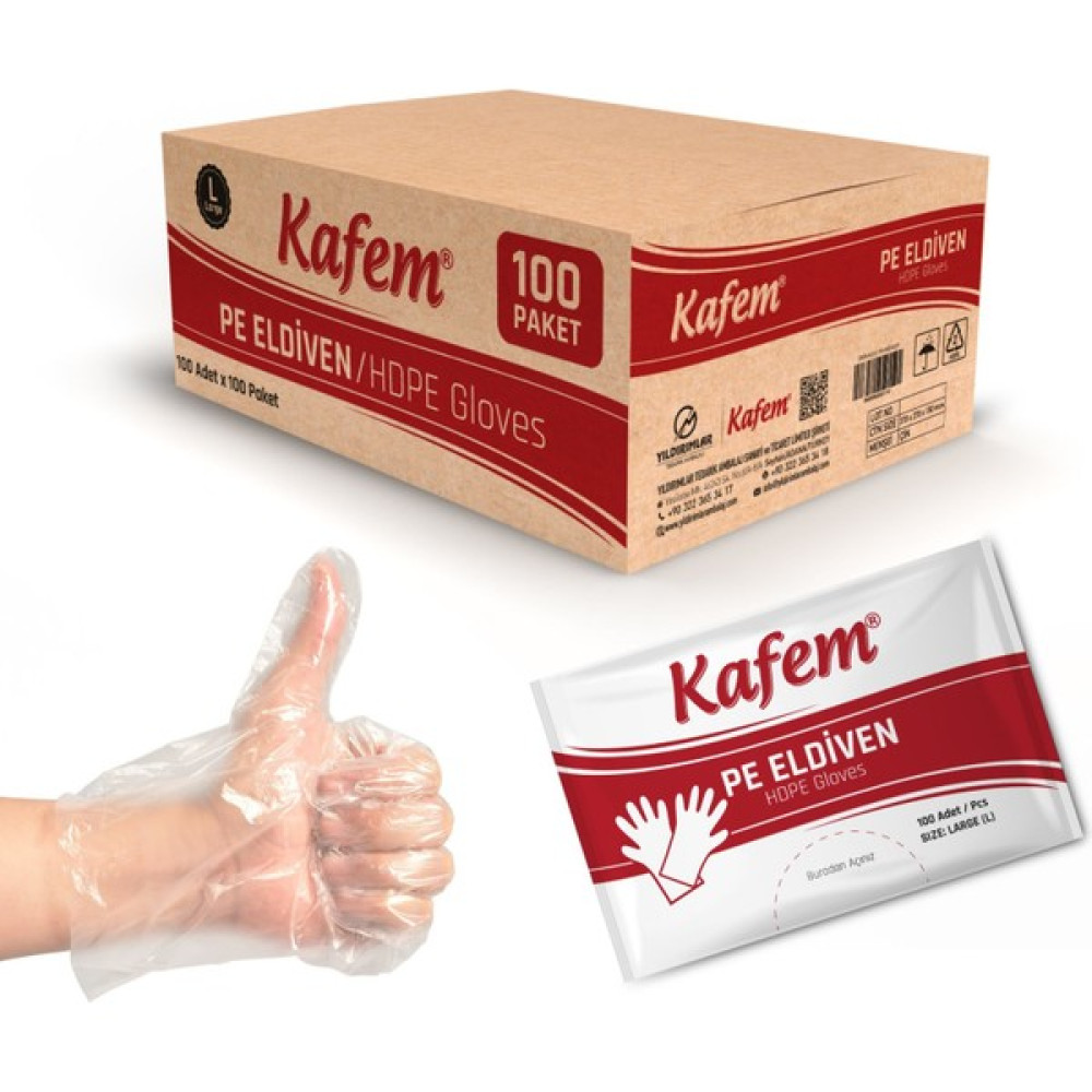 Kafem Pe Tek Kullanımlık Şeffaf Eldiven 100 Lü x 100 Paket (Koli) Diğer Fiyatı