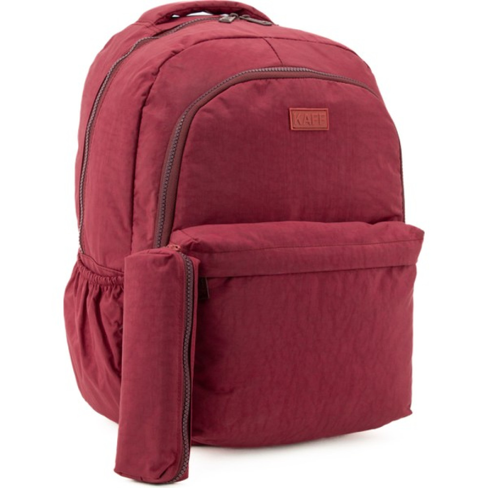 Kaff Unisex Bordo 01102-SET Krinkıl Kumaş Kalemlikli Su Geçirmez Çok Gözlü Okul Sırt Çantası - 1 Adet Okul Çantası Fiyatı