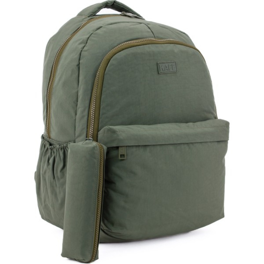 Kaff Unisex Haki 01102-SET Krinkıl Kumaş Kalemlikli Su Geçirmez Çok Gözlü Okul Sırt Çantası - 4 Adet Okul Çantası Fiyatı