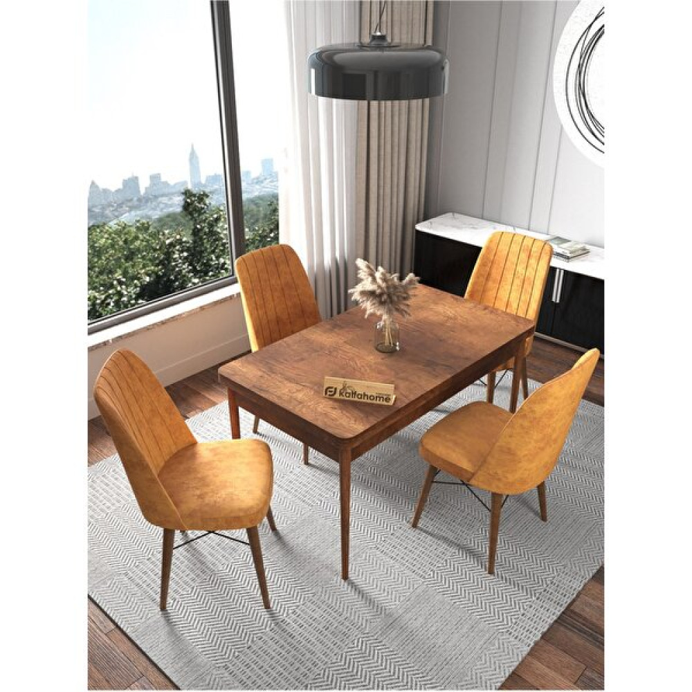 Kaffa Home Fixed Barok 70x110 Sabit Masa, Yemek Masası, Mutfak Masası , Masa Takımı, 4 Kişilik Masa Sandalye Takımı - Hardal - Hardal - 70 x 110 cm Masa - Sandalye Seti / Takımı Fiyatı