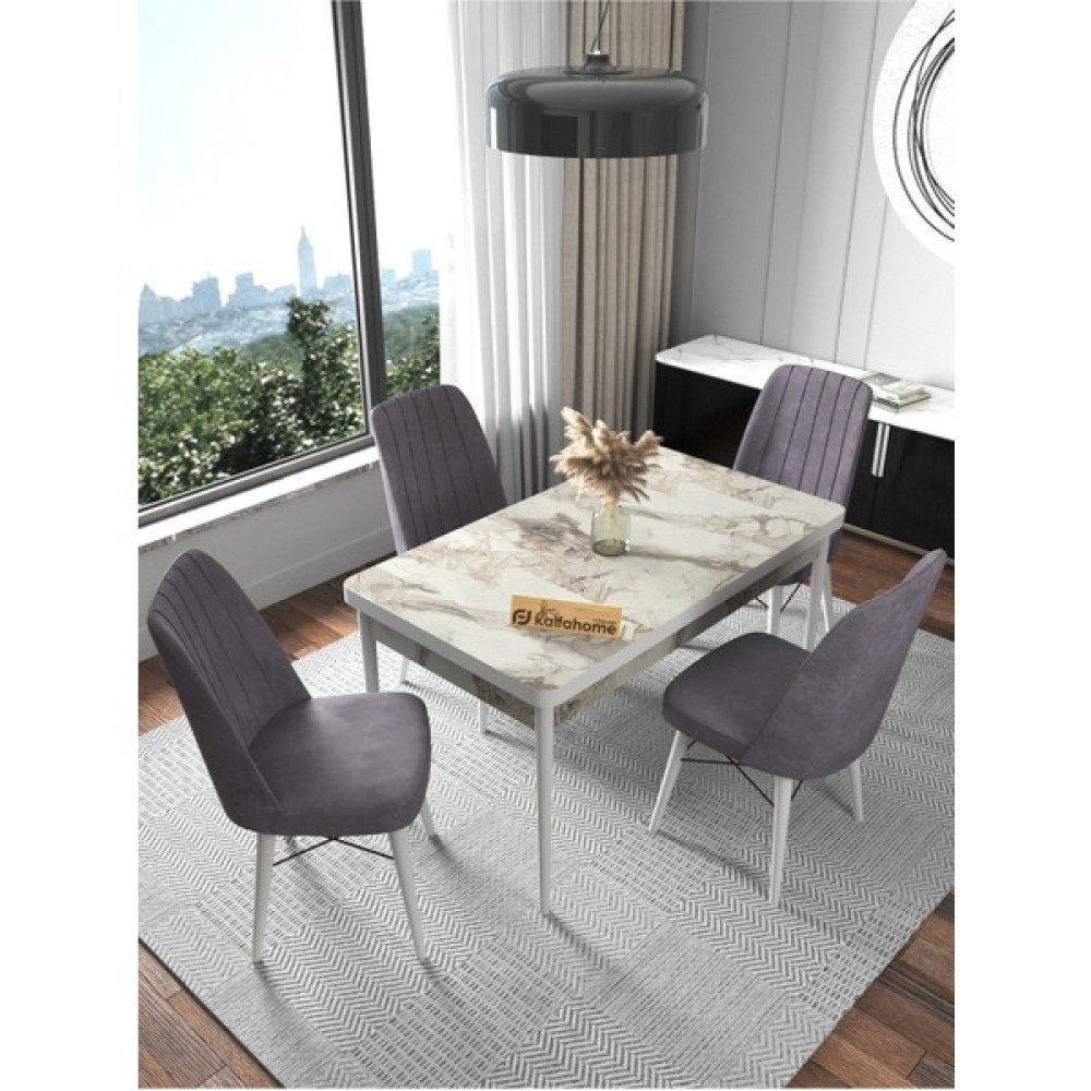 Kaffa Home Fixed Efes 70x110 Sabit Masa, Yemek Masası, Mutfak Masası , Masa Takımı, 4 Kişilik Masa Sandalye Takımı - Gri Masa - Sandalye Seti / Takımı Fiyatı