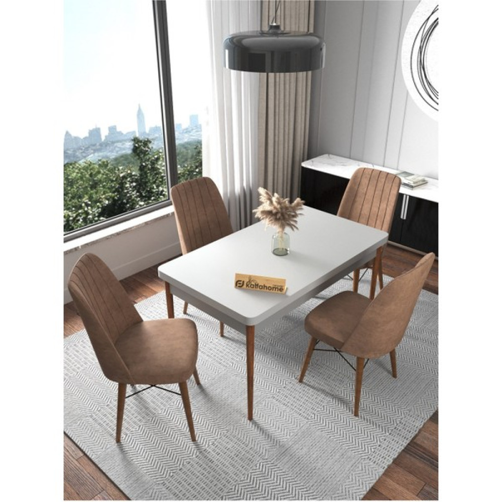 Kaffa Home Fixed Serisi Beyaz 70x110 Sabit Masa, 4 Kişilik Yemek Masası, Mutfak Masası , Masa Takımı - Acı Kahve - Kahverengi Masa - Sandalye Seti / Takımı Fiyatı