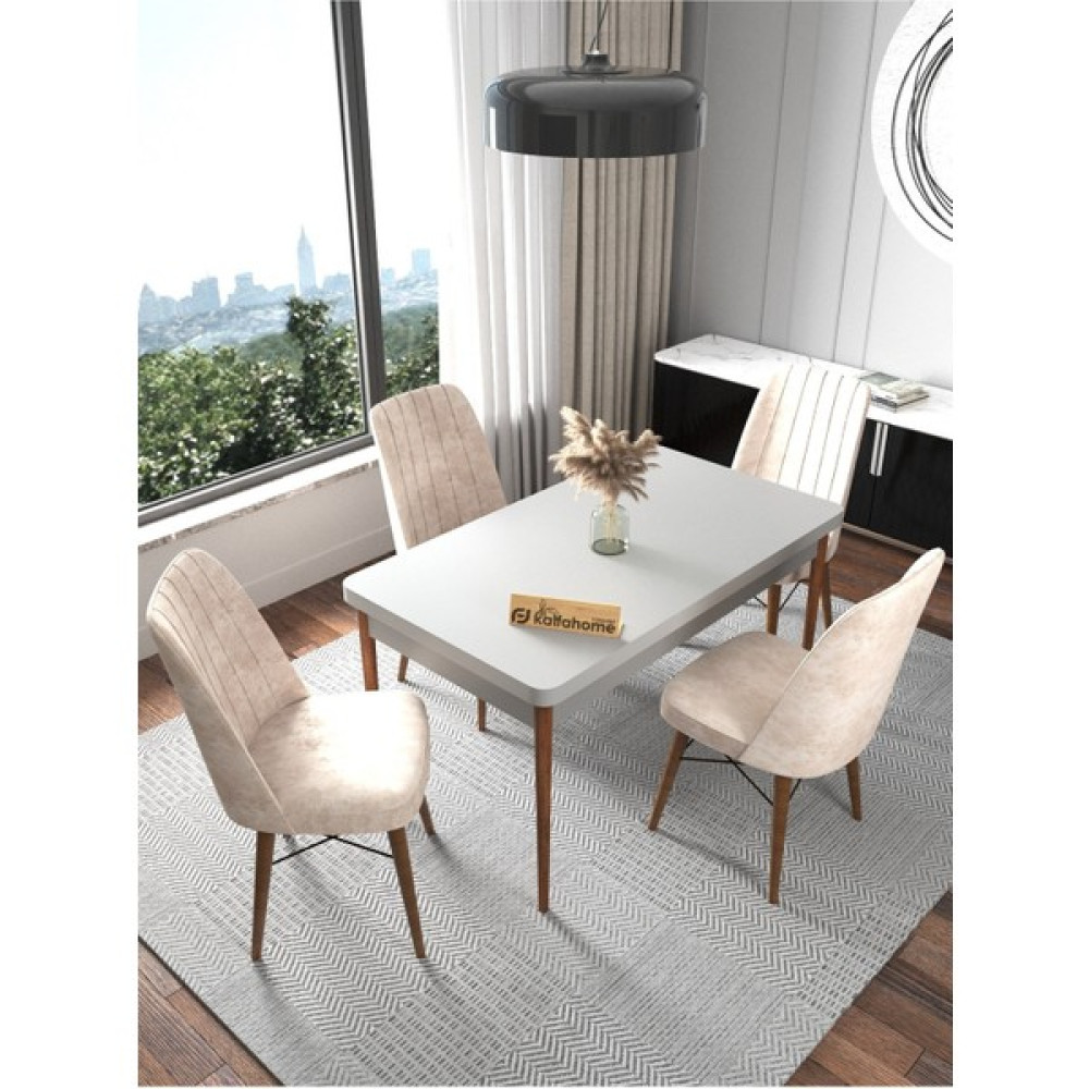 Kaffa Home Fixed Serisi Beyaz 70x110 Sabit Masa, 4 Kişilik Yemek Masası, Mutfak Masası , Masa Takımı - Krem - 70 x 110 cm Masa - Sandalye Seti / Takımı Fiyatı