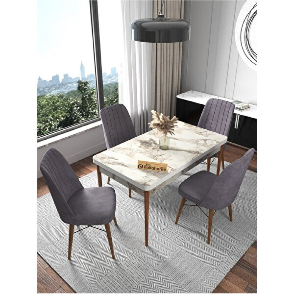 Kaffa Home Fixed Serisi Efes 70x110 Sabit Masa, 4 Kişilik Yemek Masası, Mutfak Masası , Masa Takımı - Gri Masa - Sandalye Seti / Takımı Fiyatı