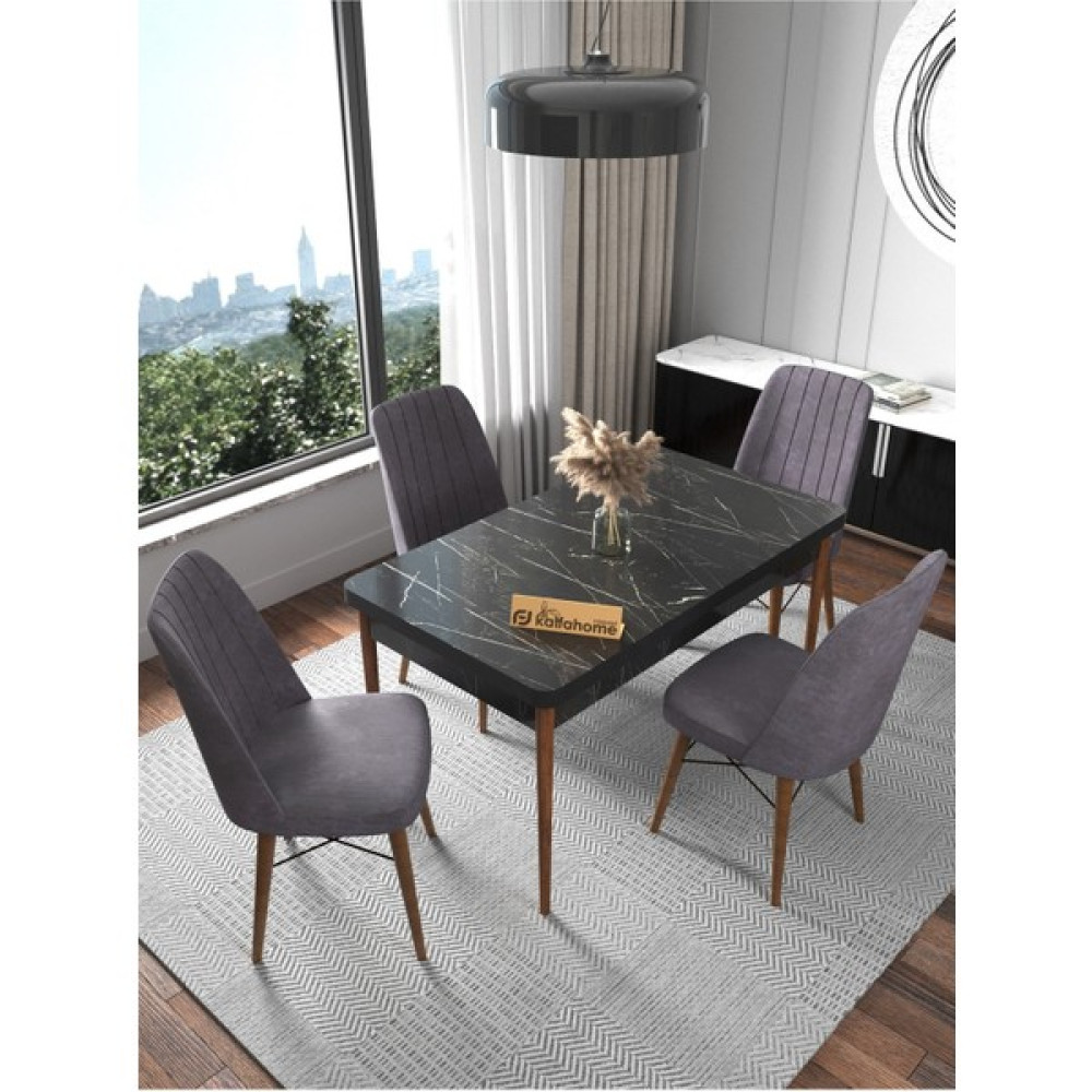 Kaffa Home Fixed Siyah 70x110 Sabit , 4 Kişilik Masa Sandalye Takımı , Mutfak Masa Takımı , Yemek Masası Takımı - Gri Masa - Sandalye Seti / Takımı Fiyatı