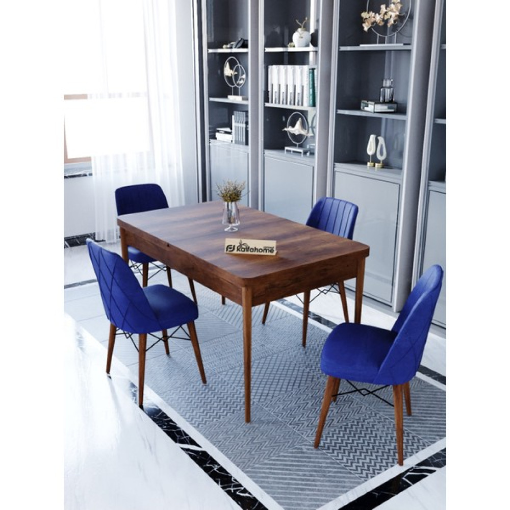 Kaffa Home Ovo Barok 80x130 Açılabilir Masa, Yemek Masası, Mutfak Masası , Masa Takımı, 4 Kişilik Masa Sandalye Takımı - Lacivert - Lacivert Masa - Sandalye Seti / Takımı Fiyatı