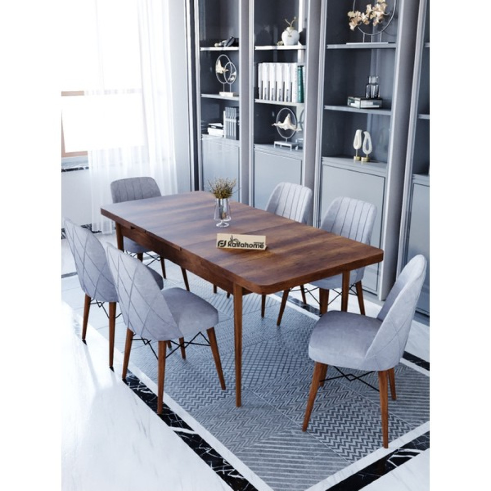 Kaffa Home Ovo Barok 80x130 Açılabilir Masa, Yemek Masası, Mutfak Masası , Masa Takımı, 6 Kişilik Masa Sandalye Takımı - Gri Masa - Sandalye Seti / Takımı Fiyatı