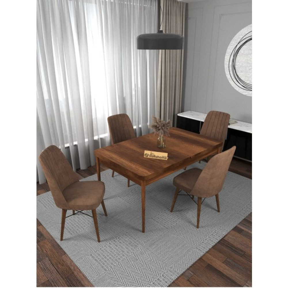 Kaffa Home Riff Barok 80x130 Açılabilir Masa, Yemek Masası, Mutfak Masası , Masa Takımı, 4 Kişilik Masa Sandalye Takımı - Acı Kahve - Kahverengi Masa - Sandalye Seti / Takımı Fiyatı