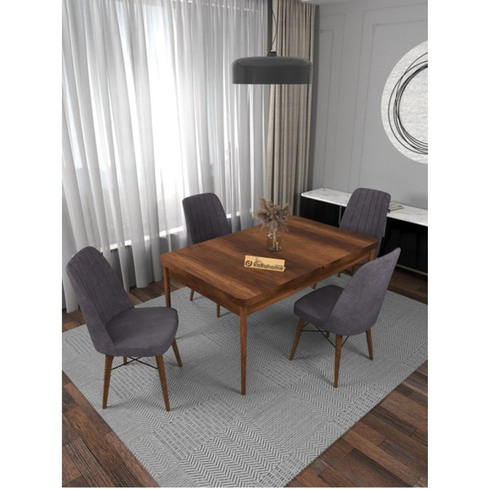 Kaffa Home Riff Barok 80x130 Açılabilir Masa, Yemek Masası, Mutfak Masası , Masa Takımı, 4 Kişilik Masa Sandalye Takımı - Gri Masa - Sandalye Seti / Takımı Fiyatı