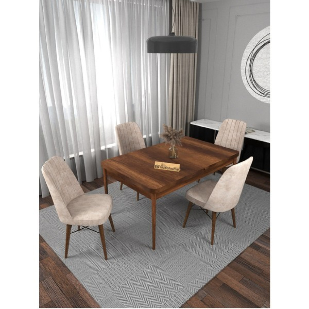 Kaffa Home Riff Barok 80x130 Açılabilir Masa, Yemek Masası, Mutfak Masası , Masa Takımı, 4 Kişilik Masa Sandalye Takımı - Krem Masa - Sandalye Seti / Takımı Fiyatı