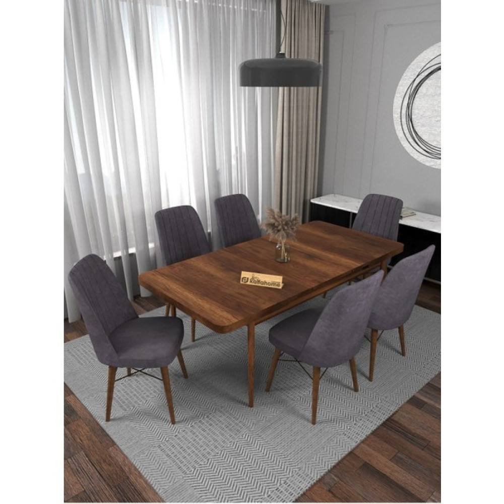 Kaffa Home Riff Barok 80x130 Açılabilir Masa, Yemek Masası, Mutfak Masası , Masa Takımı, 6 Kişilik Masa Sandalye Takımı - Gri Masa - Sandalye Seti / Takımı Fiyatı