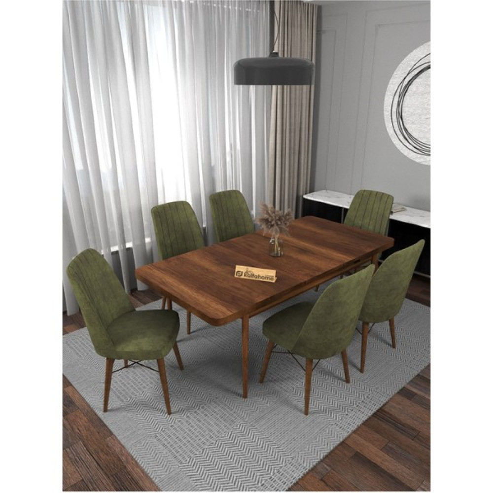 Kaffa Home Riff Barok 80x130 Açılabilir Masa, Yemek Masası, Mutfak Masası , Masa Takımı, 6 Kişilik Masa Sandalye Takımı - Haki Masa - Sandalye Seti / Takımı Fiyatı
