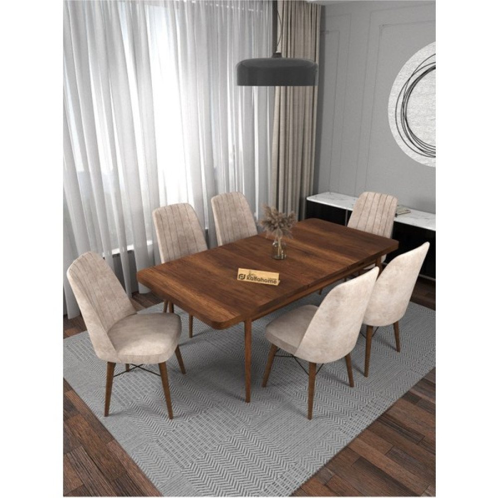 Kaffa Home Riff Barok 80x130 Açılabilir Masa, Yemek Masası, Mutfak Masası , Masa Takımı, 6 Kişilik Masa Sandalye Takımı - Krem Masa - Sandalye Seti / Takımı Fiyatı