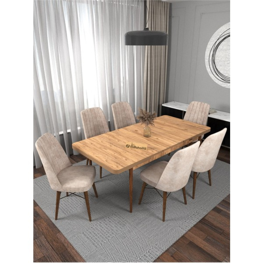 Kaffa Home Riff Efes 80x130 Açılabilir Masa, Yemek Masası, Mutfak Masası , Masa Takımı, 6 Kişilik Masa Sandalye Takımı - Krem - Krem Masa - Sandalye Seti / Takımı Fiyatı