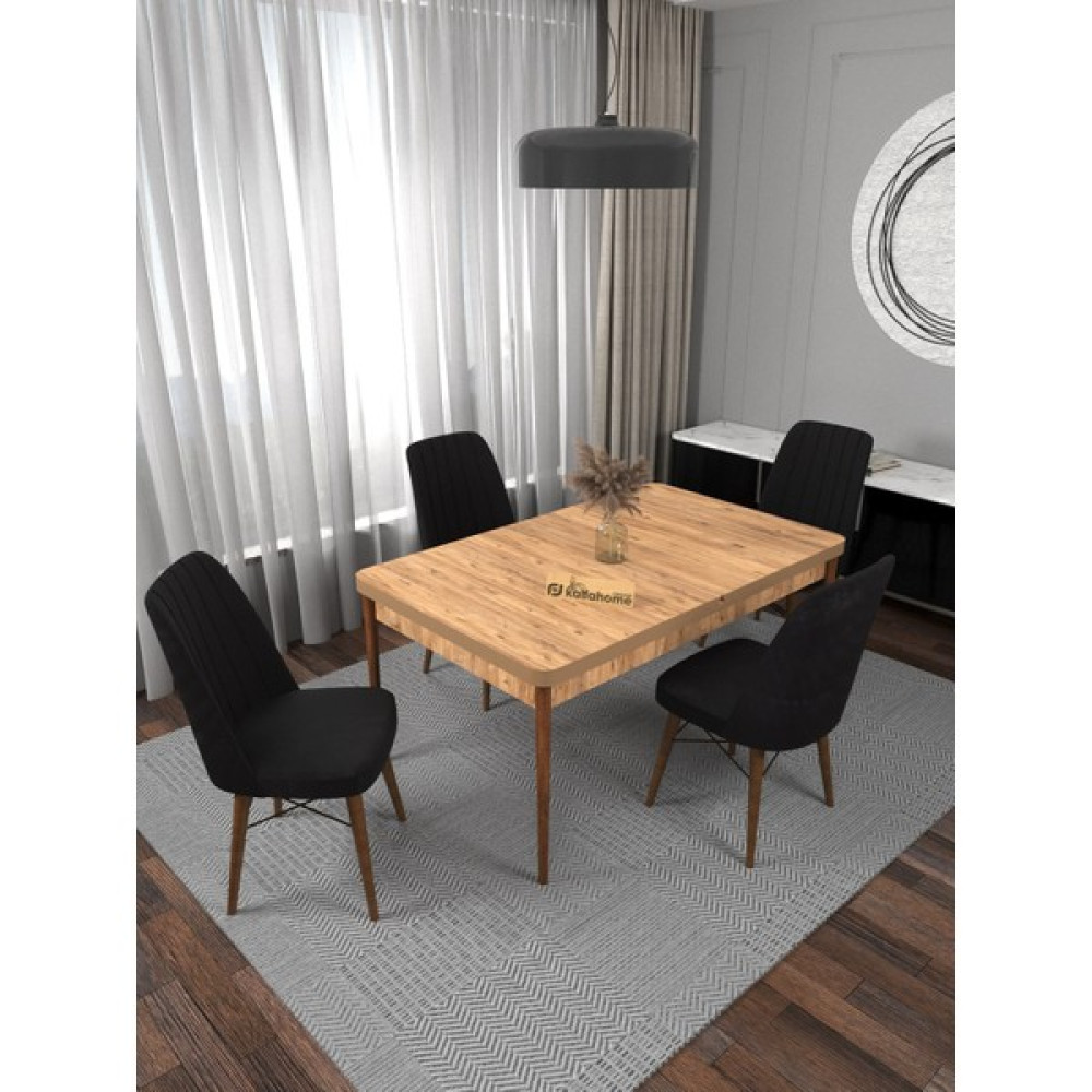 Kaffa Home Riff Serisi Atlantik 80x130 Açılabilir Masa, 4 Kişilik Yemek Masası, Yemek Masa Takımı - Siyah Masa - Sandalye Seti / Takımı Fiyatı
