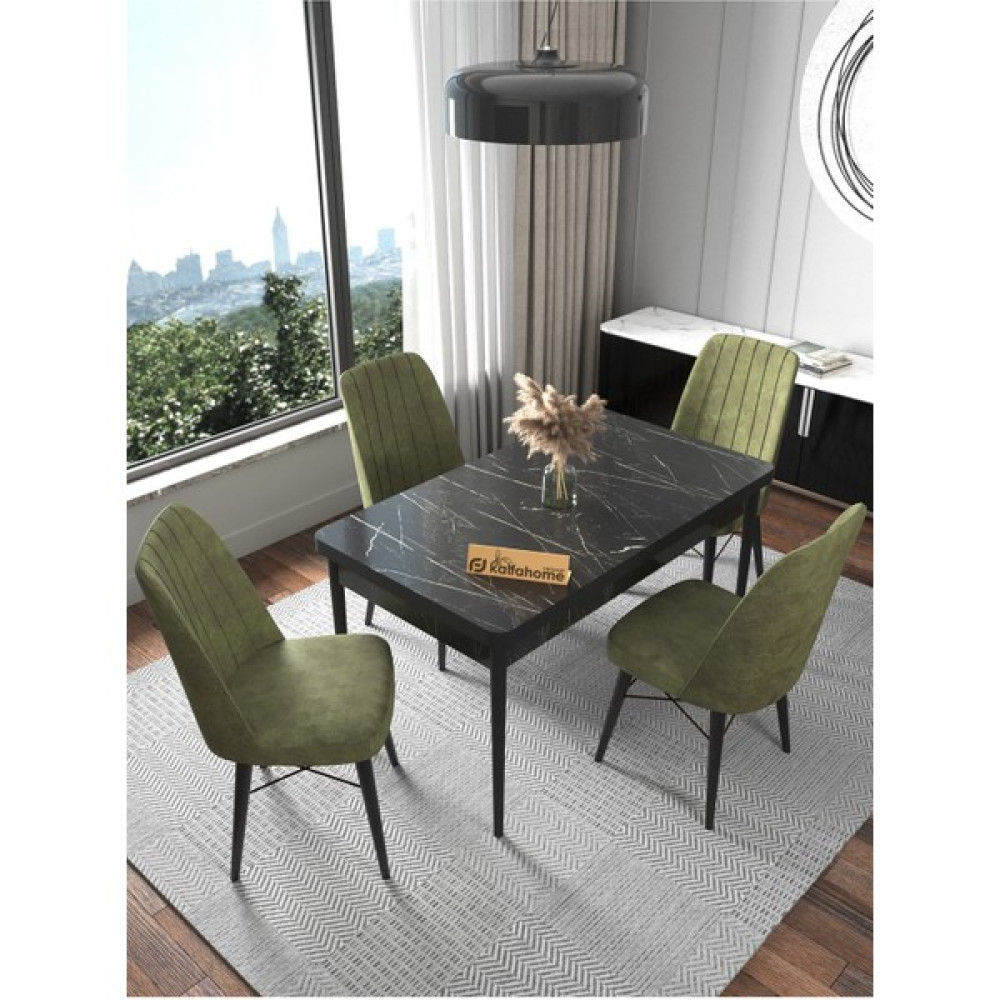 Kaffa Home Verge Serisi Siyah 70 x 110 cm Sabit Yemek Masası Mutfak Masası Masa Takımı 4 Haki Sandalyeli Masa - Sandalye Seti / Takımı Fiyatı