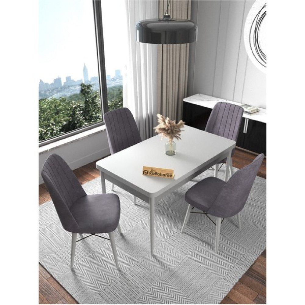Kaffa Home White Sea Aytaşı 70 x 110 cm Sabit Yemek Masası Mutfak Masası Masa Takımı 4 Sandalyeli Gri Masa - Sandalye Seti / Takımı Fiyatı