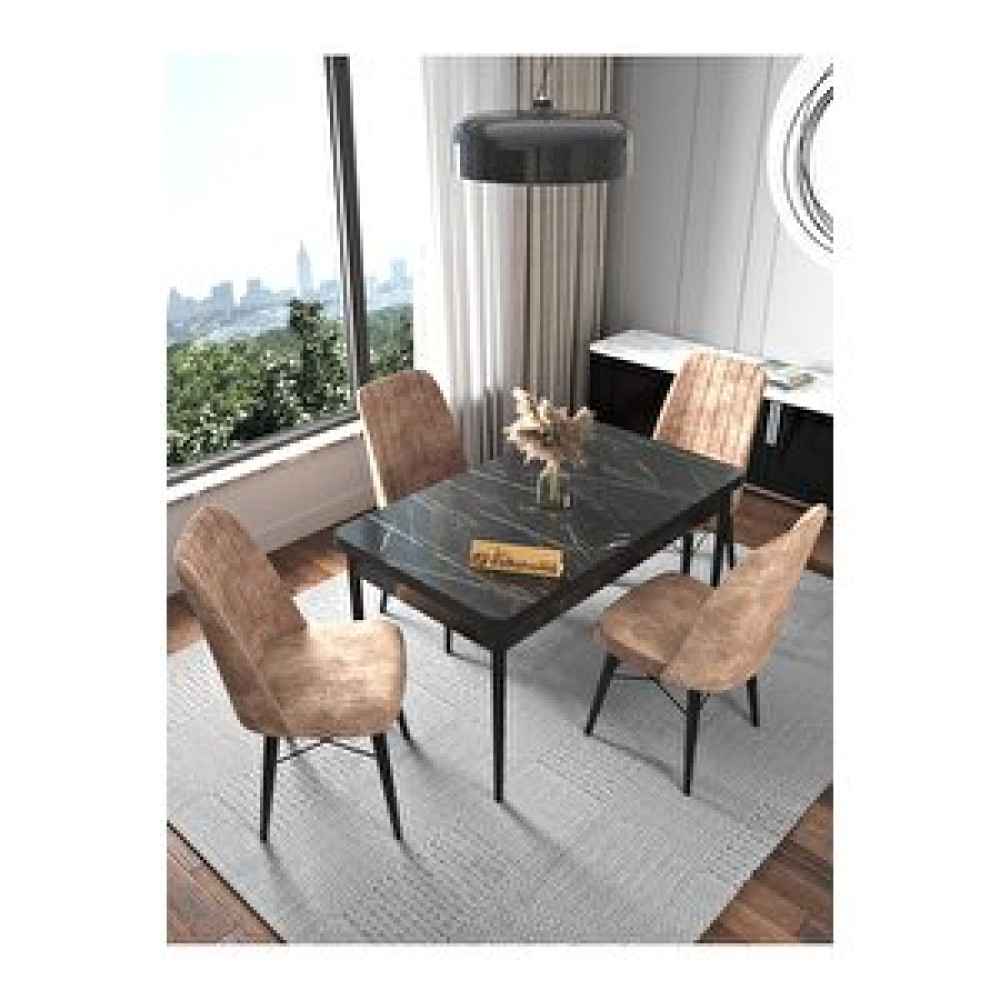 Kaffahome Fixed Lex Siyah Mermer 4 Cappucino Sandalye 70x110 Sabit Yemek Masası Cappucino Yemek & Mutfak Masası Fiyatı