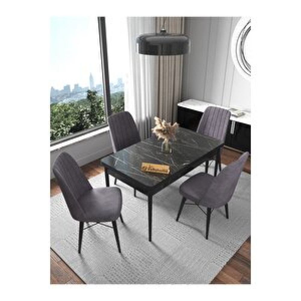 Kaffahome Fixed Lex Siyah Mermer 4 Gri Sandalye 70x110 Sabit Yemek Masası Gri Yemek & Mutfak Masası Fiyatı