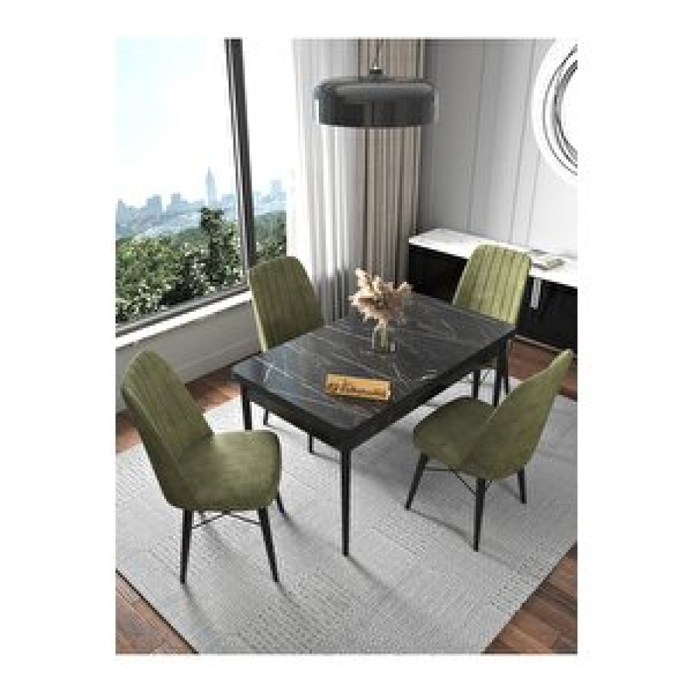 Kaffahome Fixed Lex Siyah Mermer 4 Haki Sandalye 70x110 Sabit Yemek Masası Haki Yemek & Mutfak Masası Fiyatı