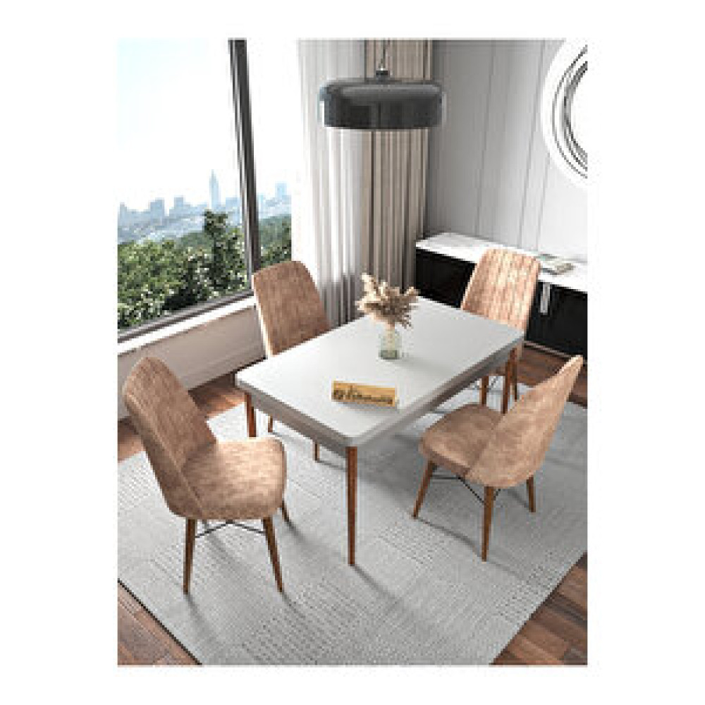 Kaffahome Fixed Serisi Beyaz 70x110 Sabit Masa, 4 Kişilik Yemek Masası, Mutfak Masası , Masa Takımı - Cappucino Cappuccino Yemek & Mutfak Masası Fiyatı