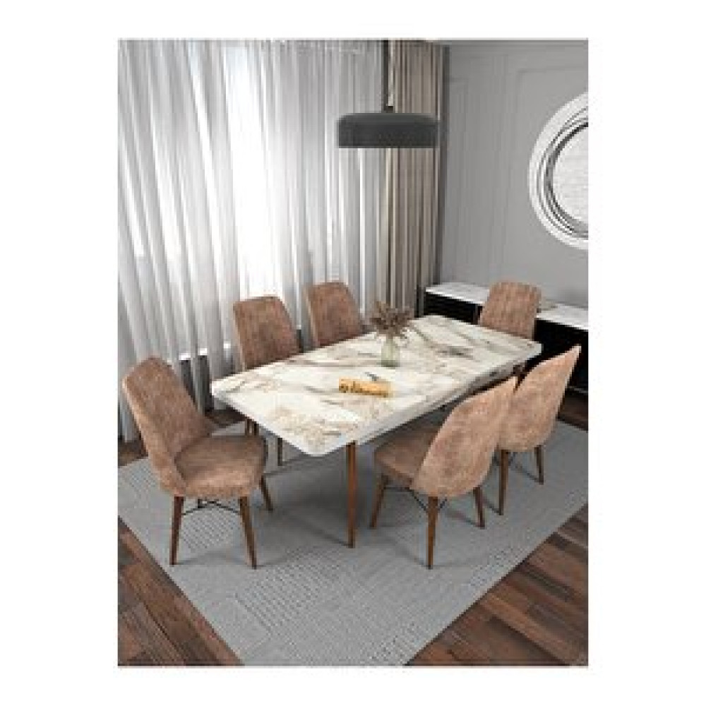 Kaffahome Kaffa Home Riff Serisi Efes 80x130 Açılabilir Masa, 6 Kişilik Yemek Masası, Mutfak Masası , Masa Takımı - Cappucino Cappuccino Yemek & Mutfak Masası Fiyatı