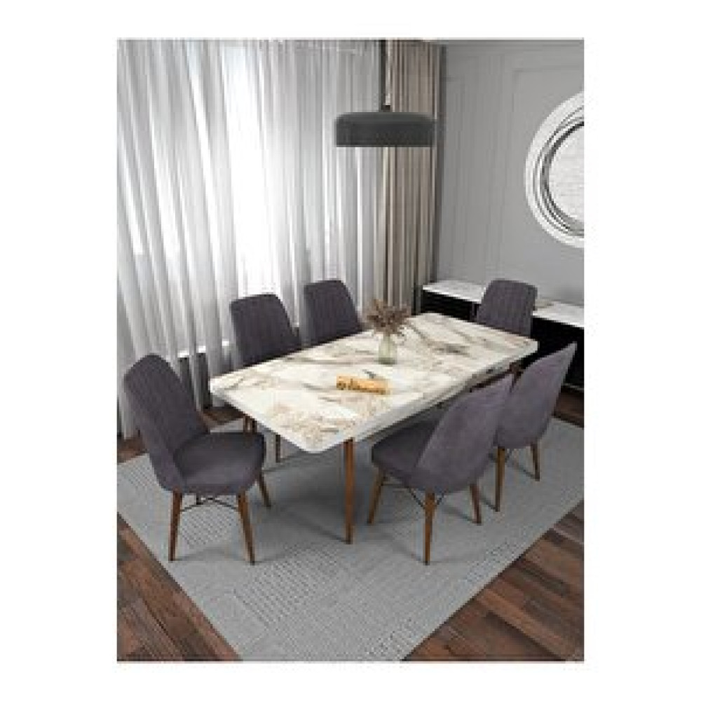 Kaffahome Kaffa Home Riff Serisi Efes 80x130 Açılabilir Masa, 6 Kişilik Yemek Masası, Mutfak Masası , Masa Takımı - Gri Gri Yemek & Mutfak Masası Fiyatı