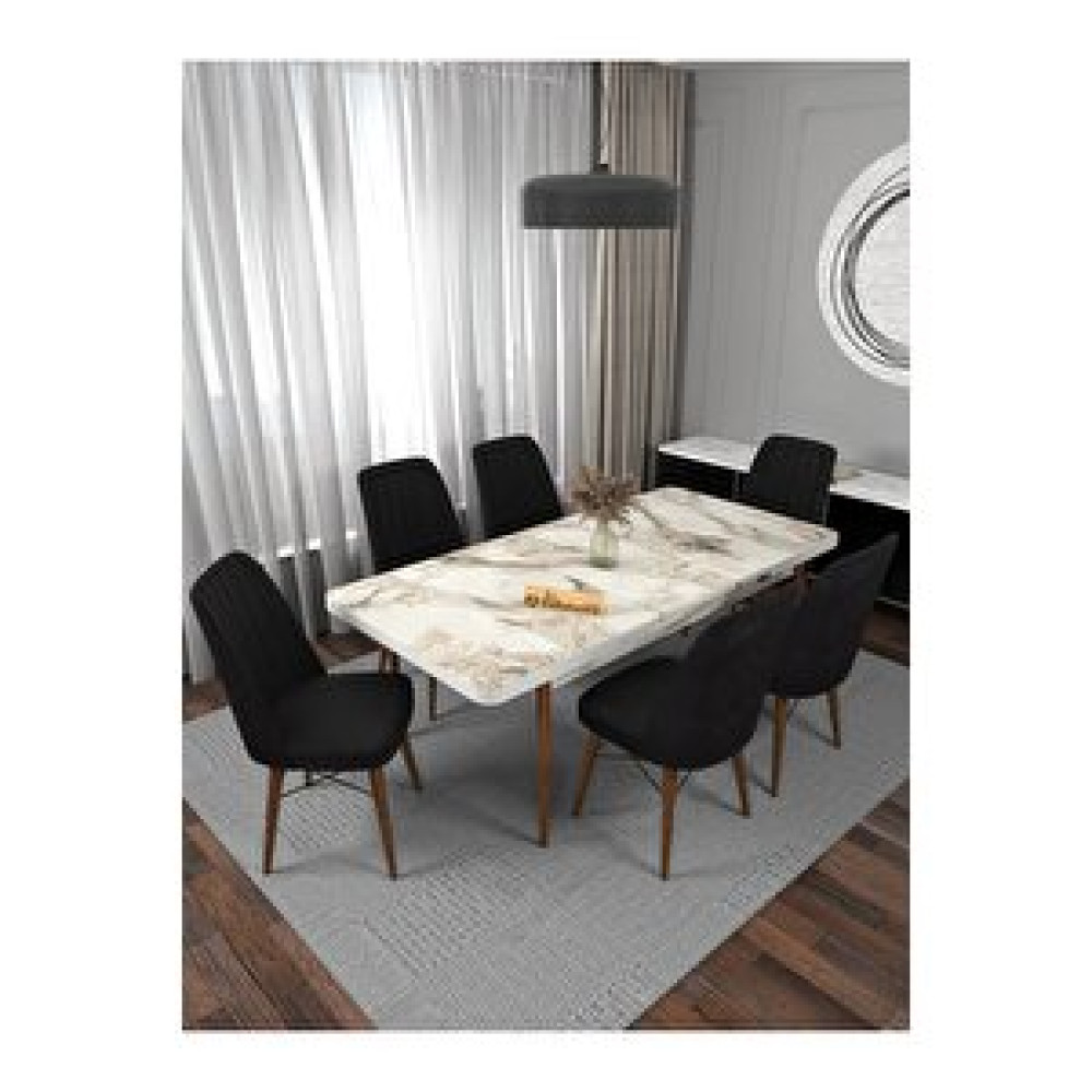 Kaffahome Kaffa Home Riff Serisi Efes 80x130 Açılabilir Masa, 6 Kişilik Yemek Masası, Mutfak Masası , Masa Takımı - Siyah Siyah Yemek & Mutfak Masası Fiyatı