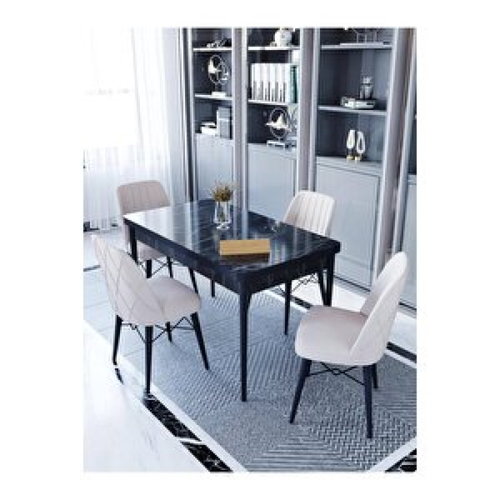 Kaffahome Maxi Lex Siyah 1.sınıf Babyface Silinebilir Kumaş 4 Krem Sandalye 70x110 Sabit Yemek Masası Krem Yemek & Mutfak Masası Fiyatı