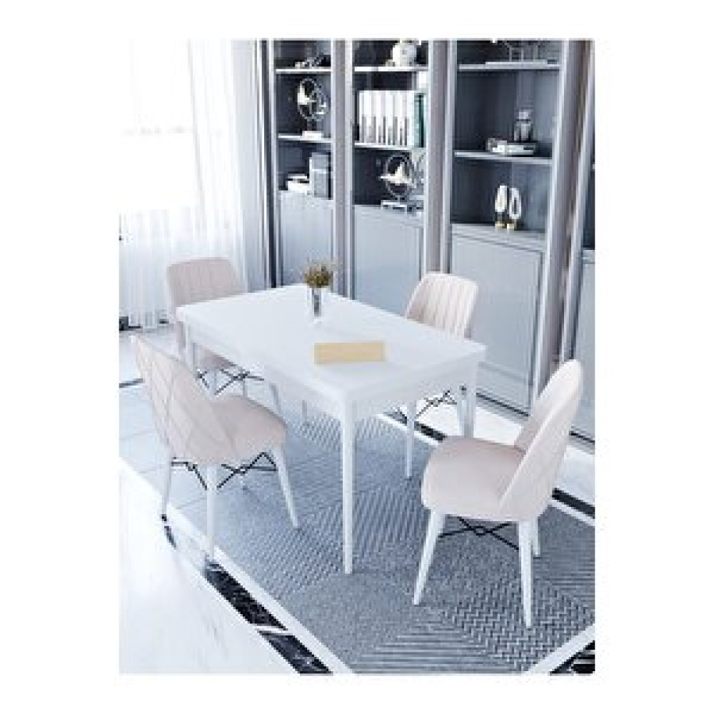 Kaffahome Maxi Raw Aytaşı 1.sınıf Babyface Silinebilir Kumaş 4 Krem Sandalye 70x110 Sabit Yemek Masası Krem Yemek & Mutfak Masası Fiyatı