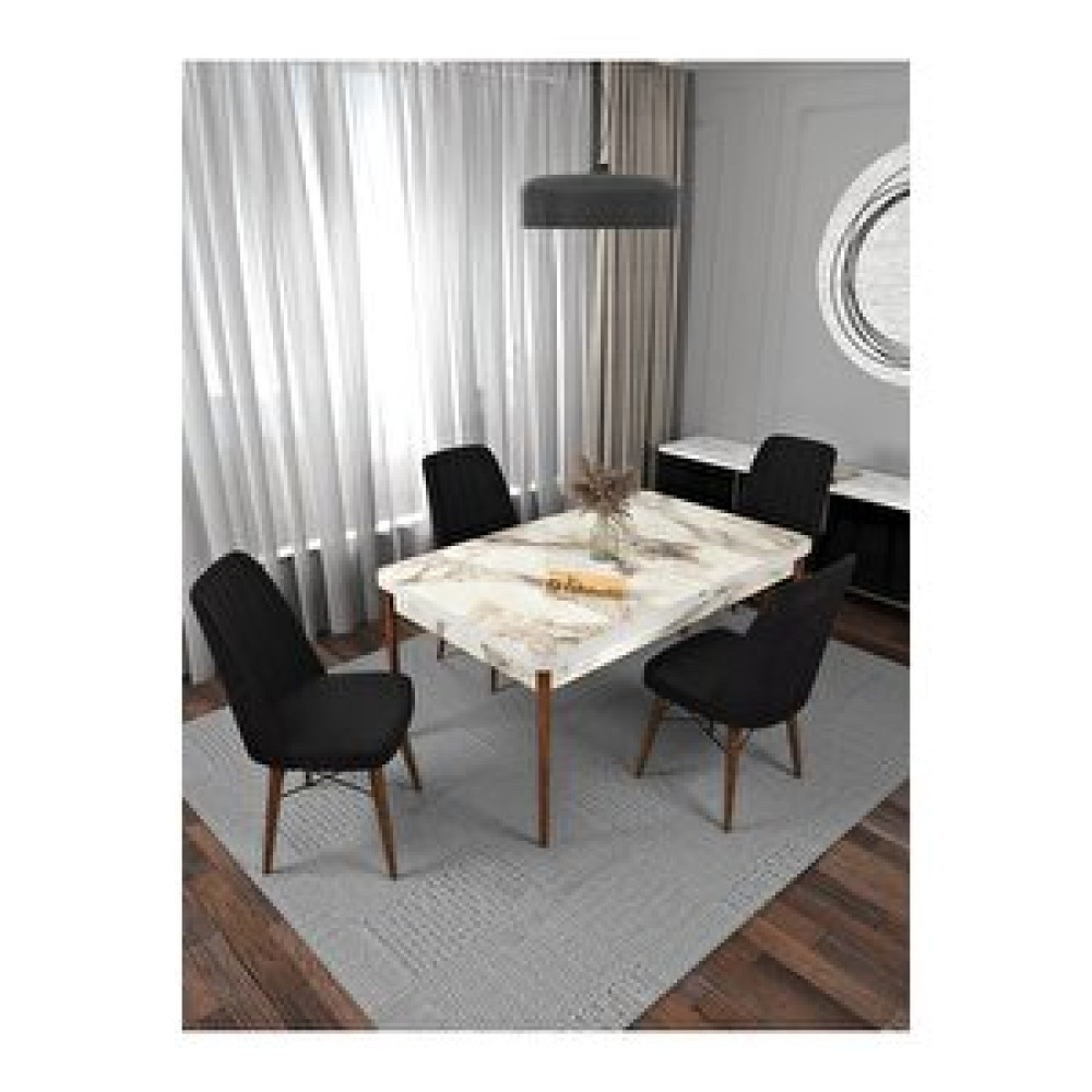Kaffahome Riff Efes 80x130 Açılabilir Masa, 4 Kişilik Yemek Masası, Mutfak Masası , Masa Takımı, Masa Sandalye Takımı - Siyah Siyah Yemek & Mutfak Masası Fiyatı