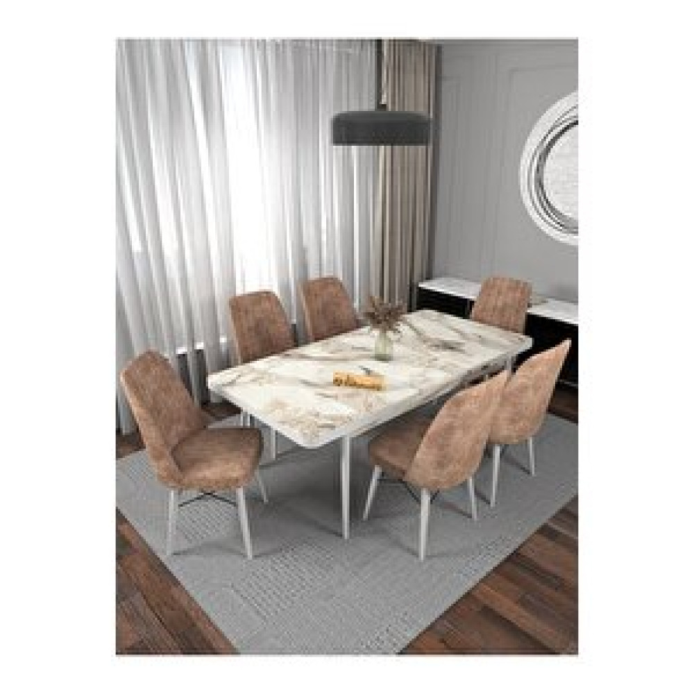 Kaffahome Riff Efes 80x130 Açılabilir Masa, 6 Kişilik Yemek Masası, Mutfak Masası , Masa Takımı, Masa Sandalye Takımı - Cappucino Cappuccino Yemek & Mutfak Masası Fiyatı
