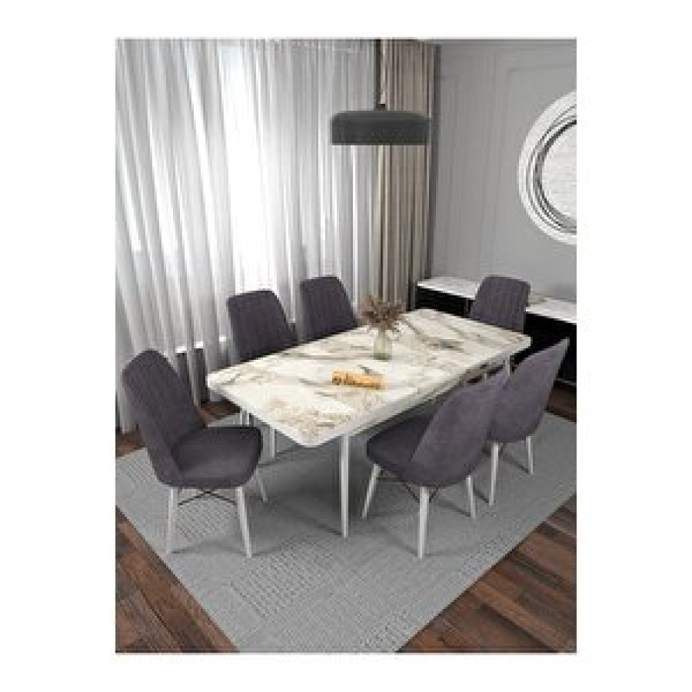 Kaffahome Riff Efes 80x130 Açılabilir Masa, 6 Kişilik Yemek Masası, Mutfak Masası , Masa Takımı, Masa Sandalye Takımı - Gri Gri Yemek & Mutfak Masası Fiyatı