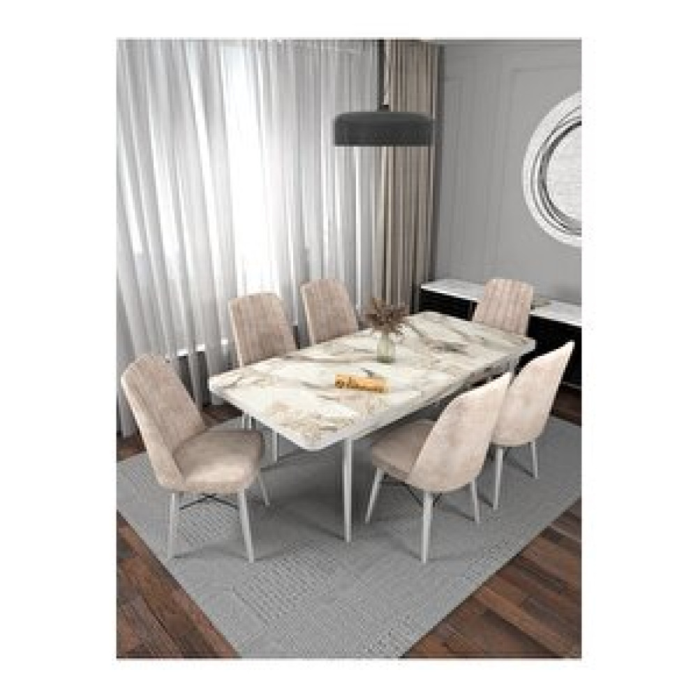 Kaffahome Riff Efes 80x130 Açılabilir Masa, 6 Kişilik Yemek Masası, Mutfak Masası , Masa Takımı, Masa Sandalye Takımı - Krem Krem Yemek & Mutfak Masası Fiyatı