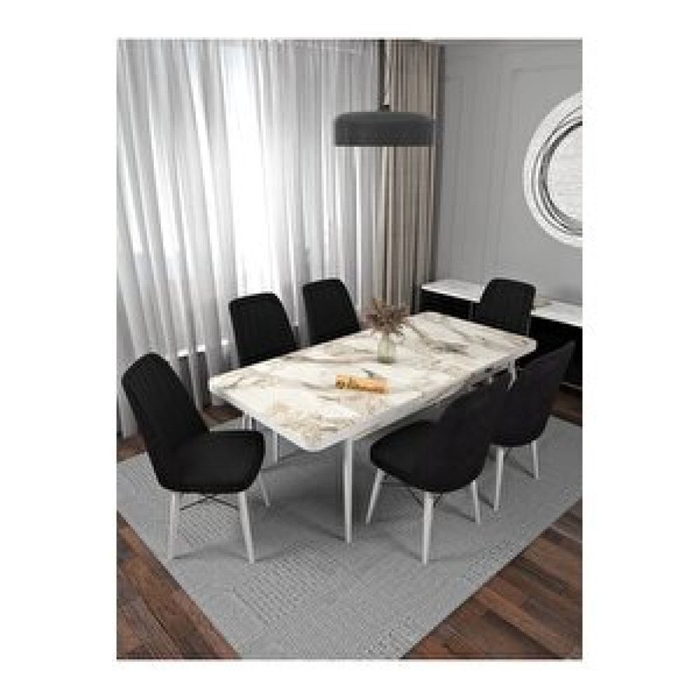 Kaffahome Riff Efes 80x130 Açılabilir Masa, 6 Kişilik Yemek Masası, Mutfak Masası , Masa Takımı, Masa Sandalye Takımı - Siyah Siyah Yemek & Mutfak Masası Fiyatı